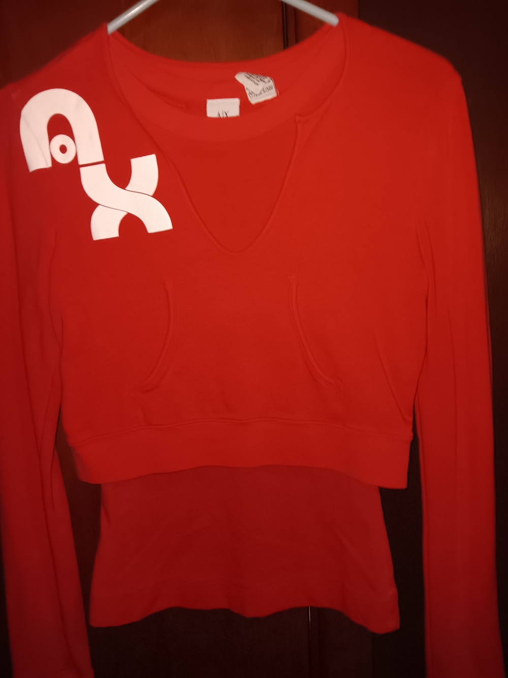 Armani Exchange Red Long-Sleeve Crop Sweatshirt